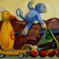 Anne Scheer’s painting Fiddle Parade is one of more than 20 of her works to be showcased in the TOYS! exhibit in Gallery 6