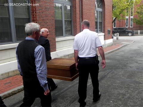 Moving the Federal Fire Society archive from Piscataqua Savings Back to Market Square / SeacoastNH.com photo