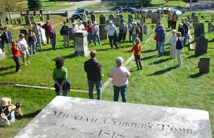 Historical society tour of Portland Street Cemetery in South Berwick, Maine.